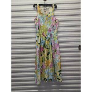 Cottagecore Coquette Floral Smocked Midi Dress XL Fairycore Pastel